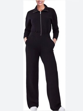 Spanx air essentials women’s xs tall black long sleeved wide leg jumpsuit